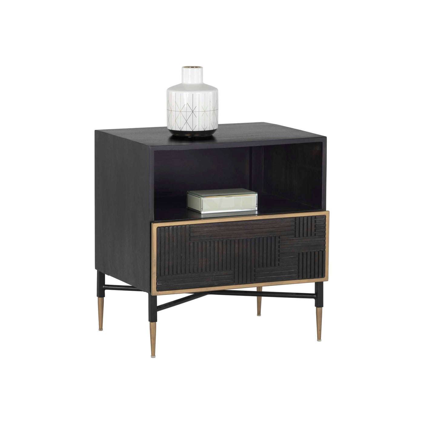 MARKWOOD NIGHTSTAND - BRASS - DARK BROWN