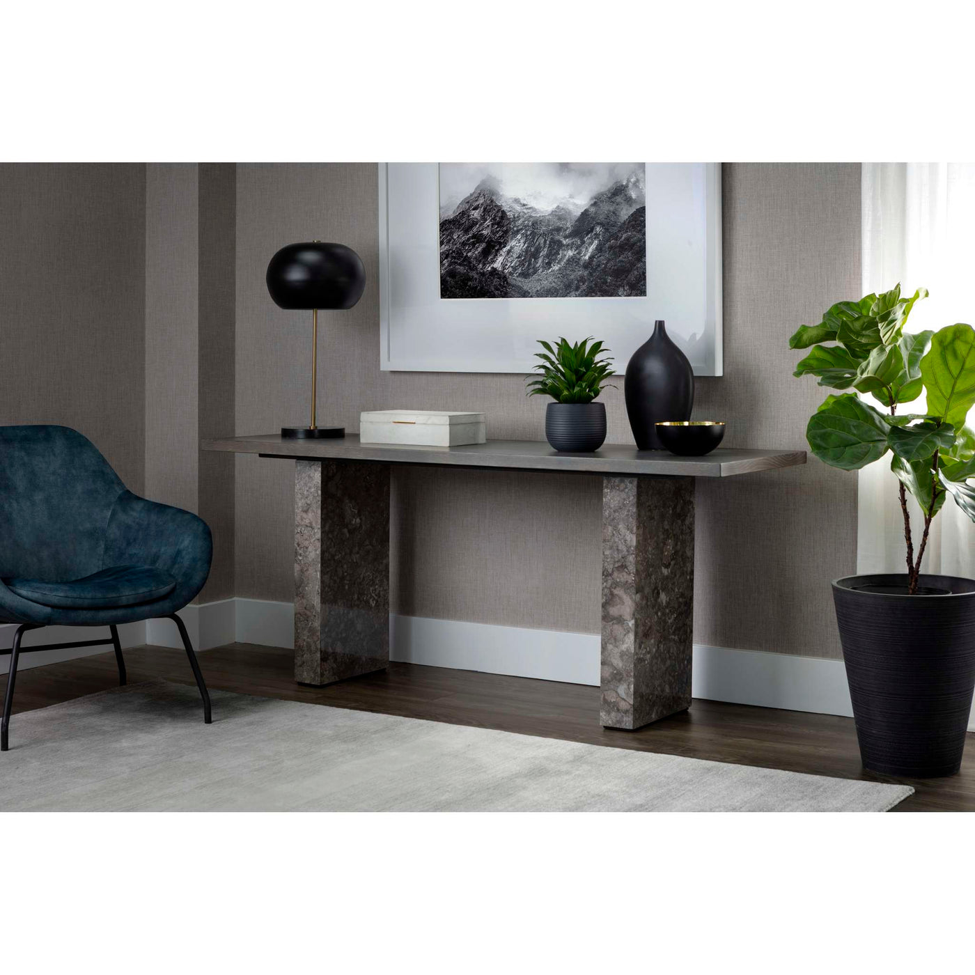 REBEL CONSOLE TABLE - GREY MARBLE / CHARCOAL GREY