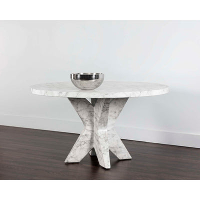 Cypher Dining Table Base - Marble Look - White