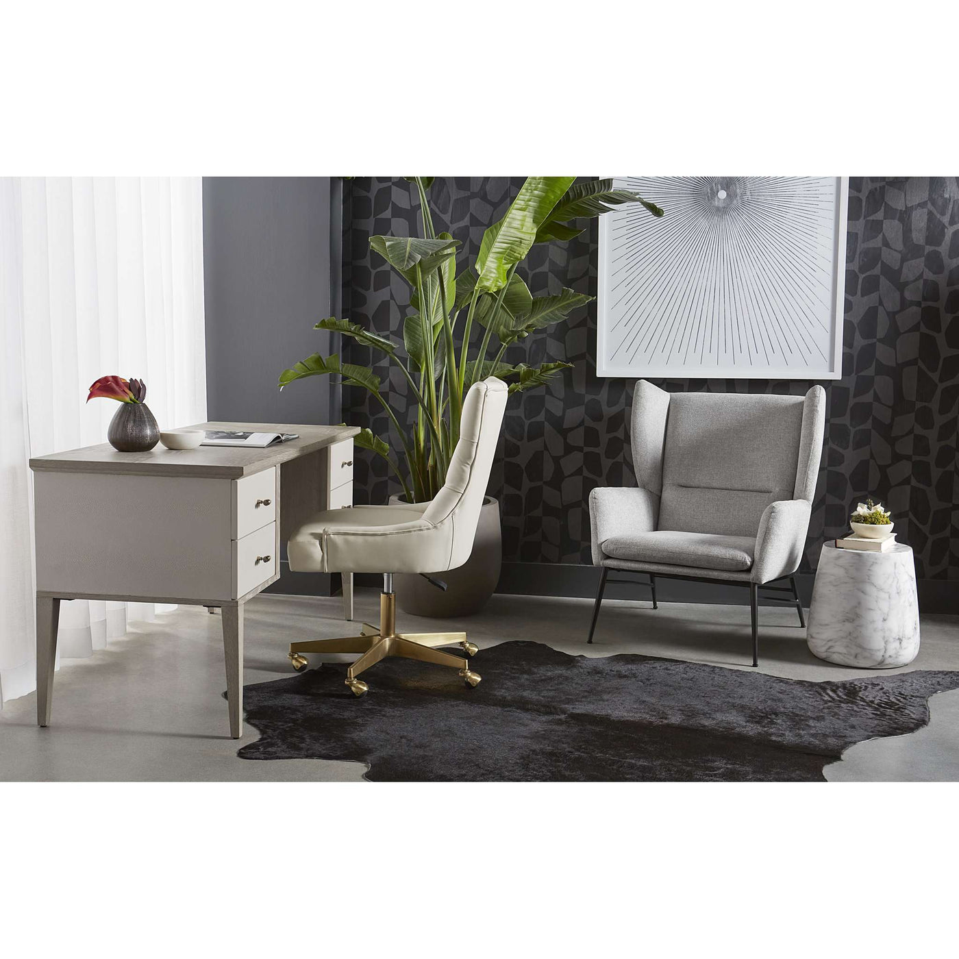 Pattinson Desk - White Ceruse - Oyster Shagreen