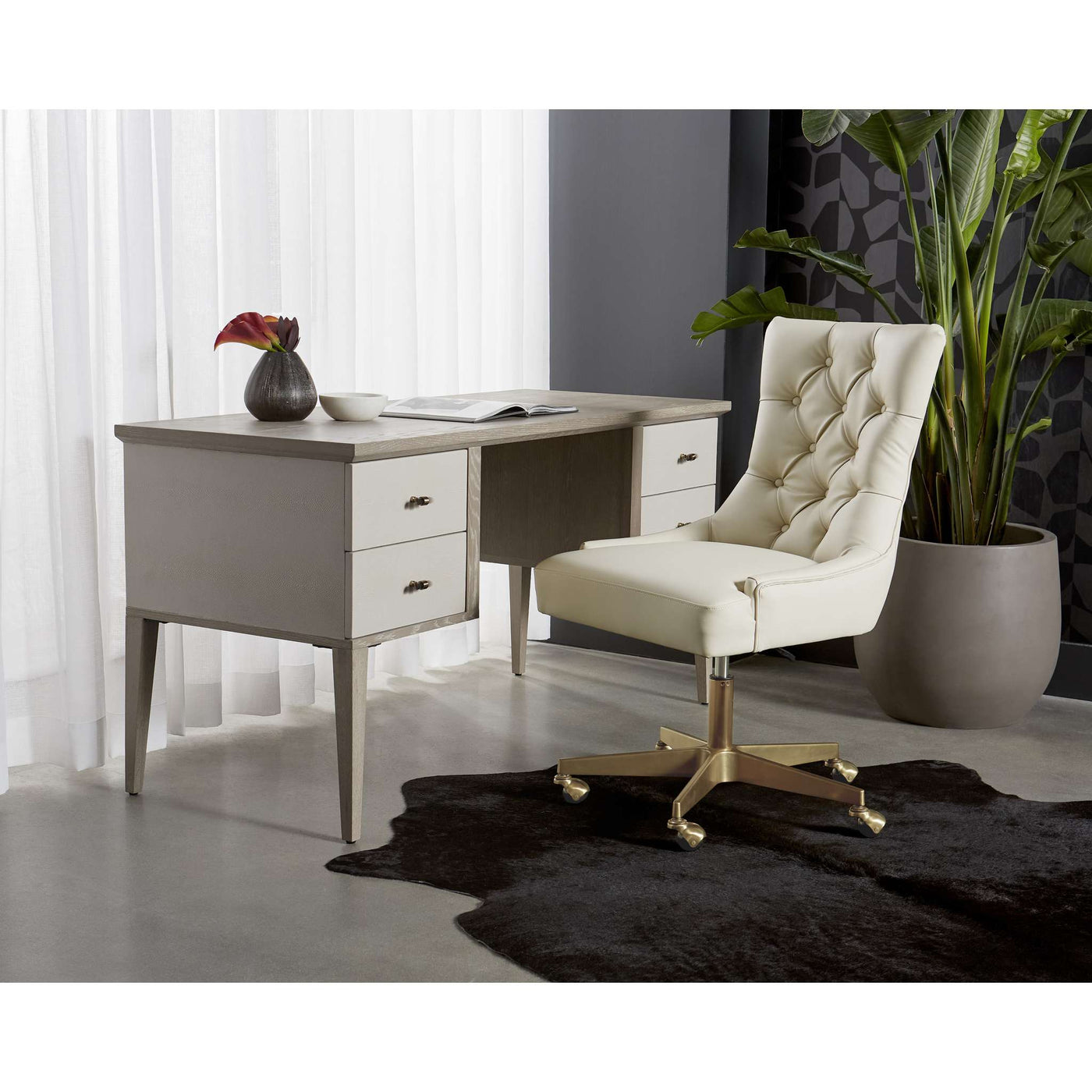 PATTINSON DESK - WHITE CERUSE - OYSTER SHAGREEN