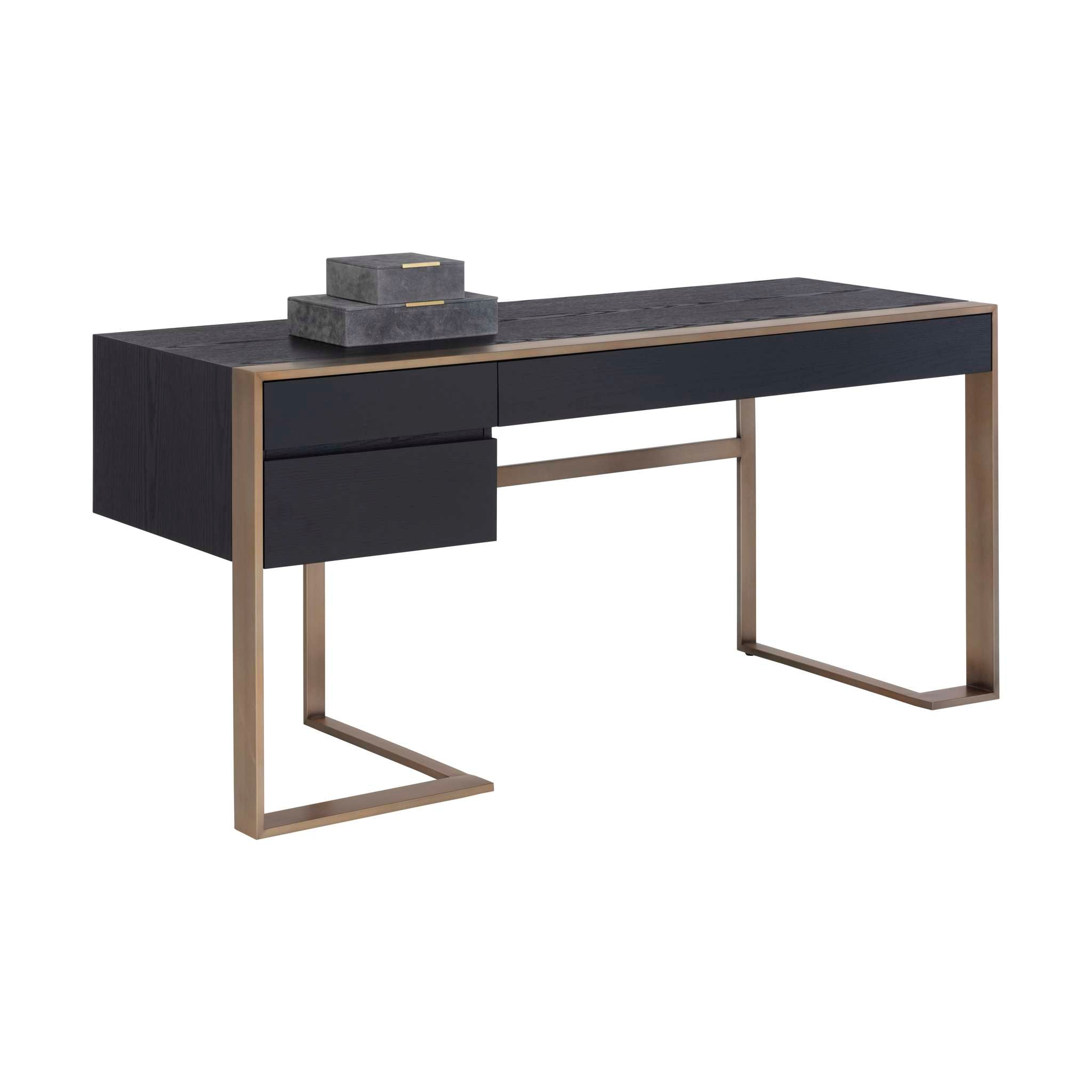 Dalton Desk - Antique Brass - Black