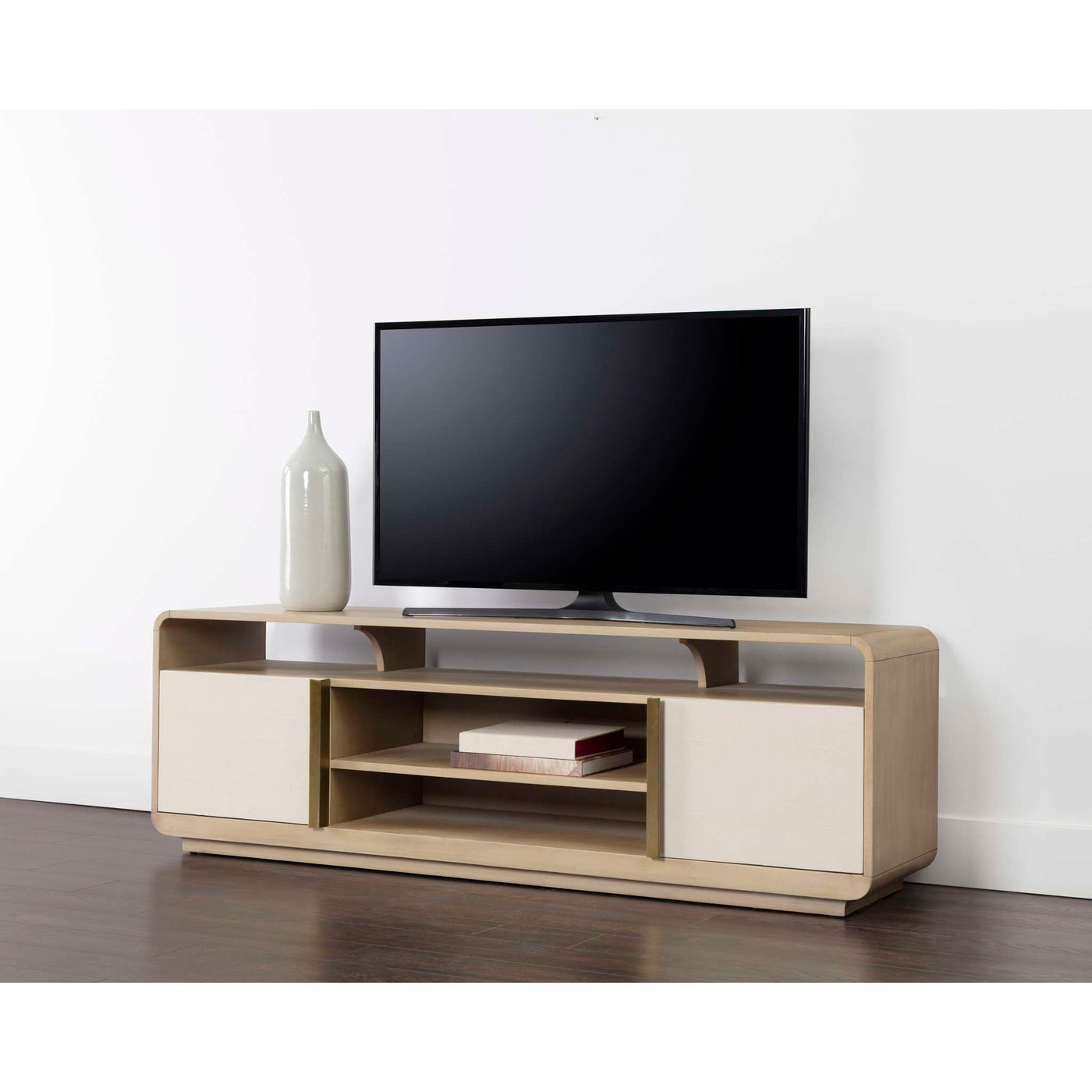 Kayden Media Console And Cabinet - Oyster Shagreen