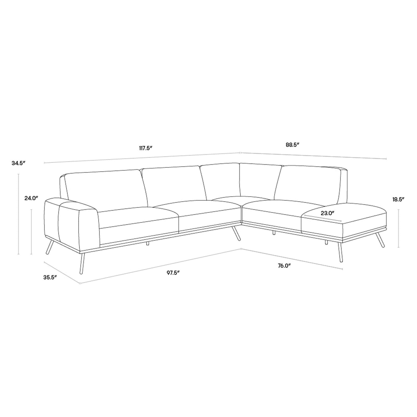 Brandi Sofa Chaise - Raf - Camel Leather