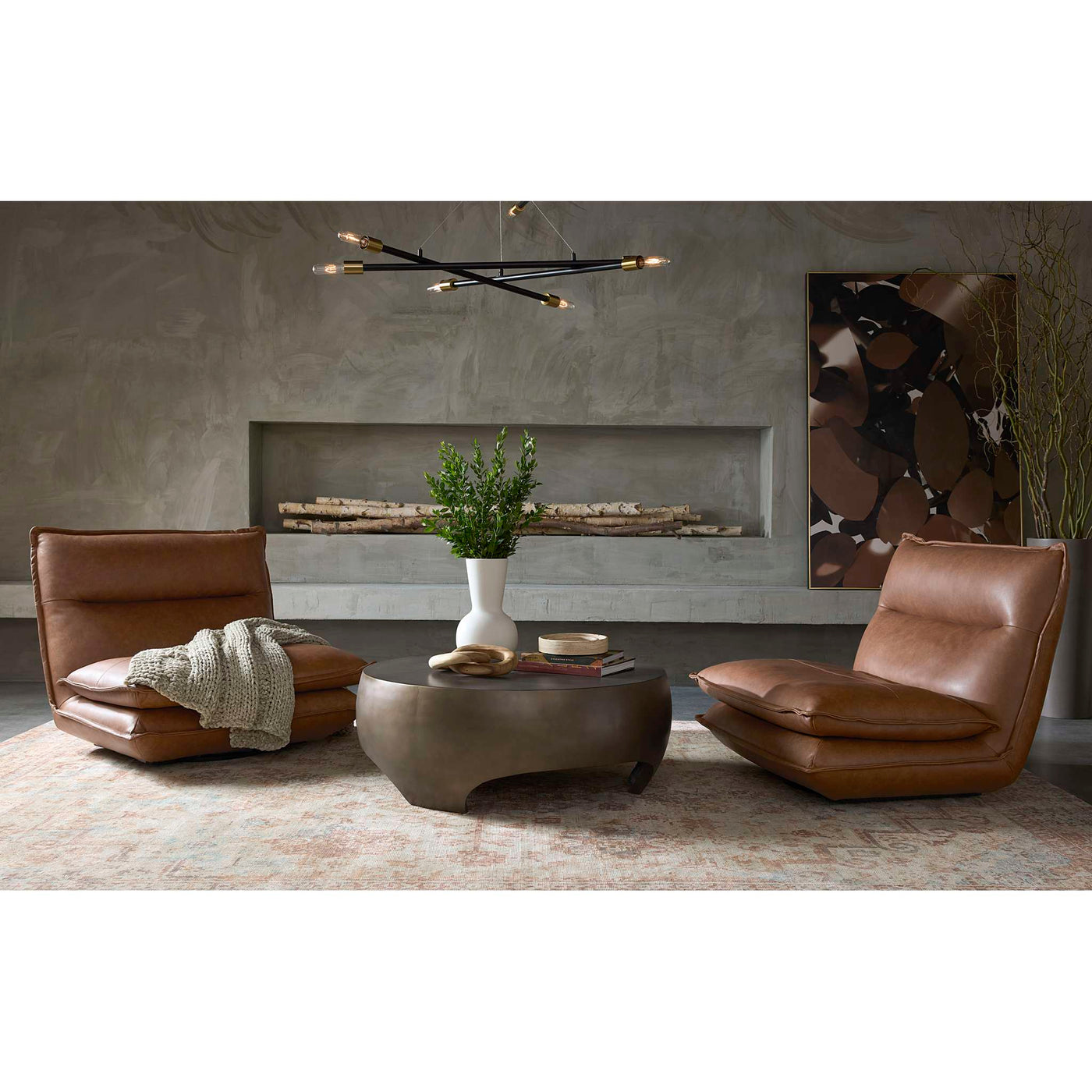 Colson Swivel Armless Chair - Cognac Leather