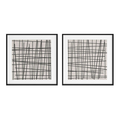 Crosshatch (Set Of 2) - 48" X 48" - Black Floater Frame