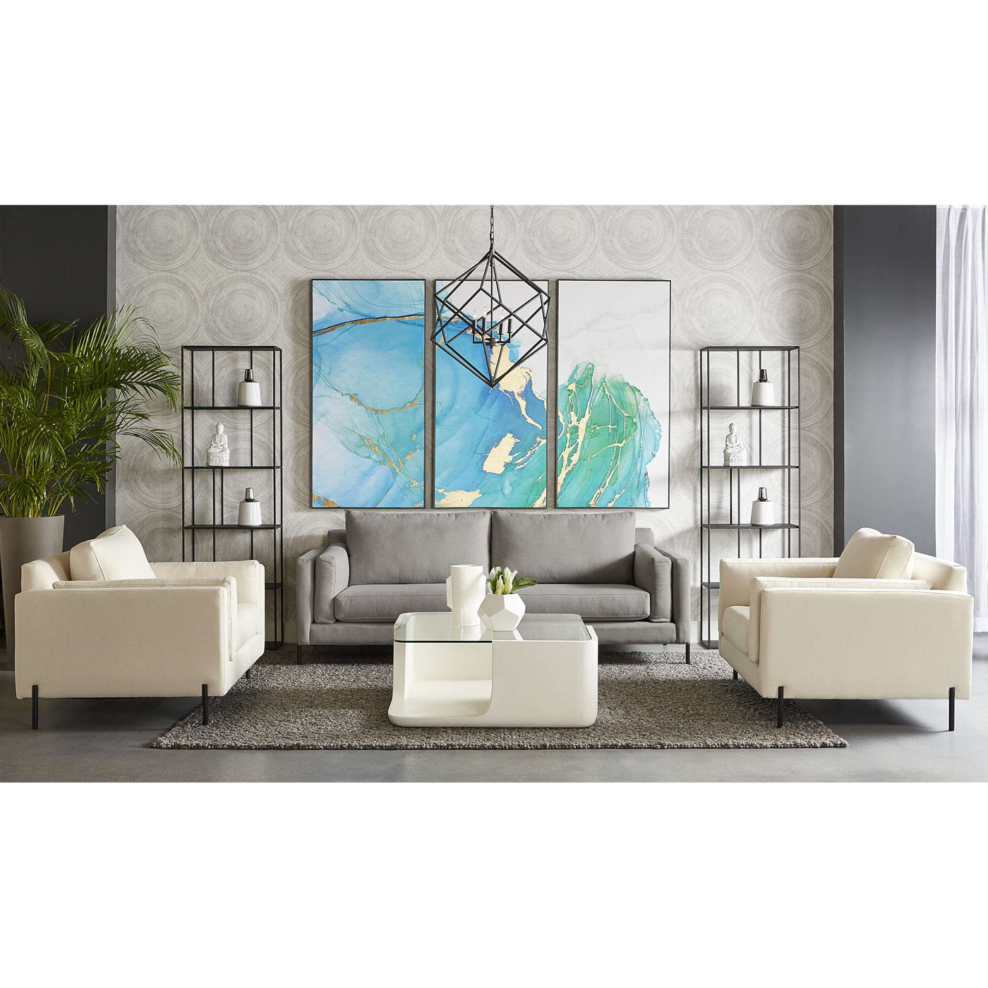 BLUE LAGOON (SET OF 3) - 30" X 60" - CHARCOAL FLOATER FRAME