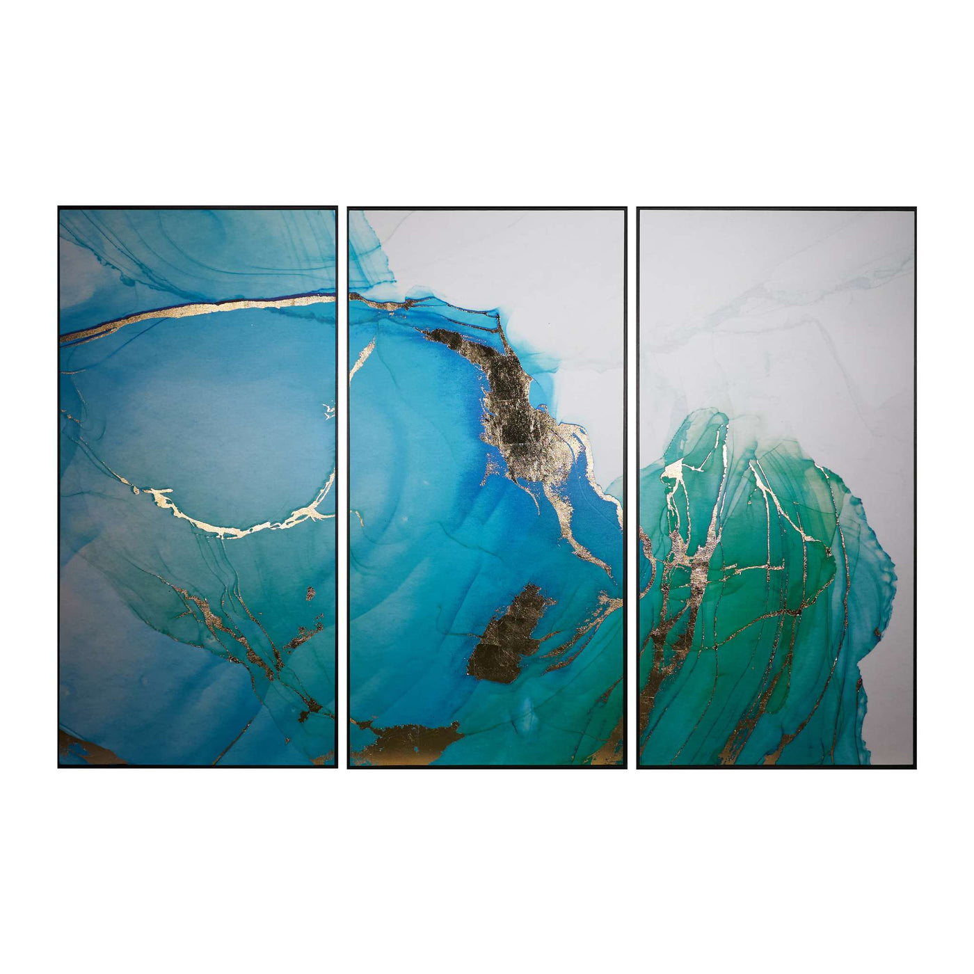 Blue Lagoon (Set Of 3) - 30" X 60" - Charcoal Floater Frame