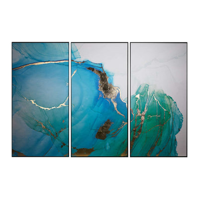 BLUE LAGOON (SET OF 3) - 30" X 60" - CHARCOAL FLOATER FRAME