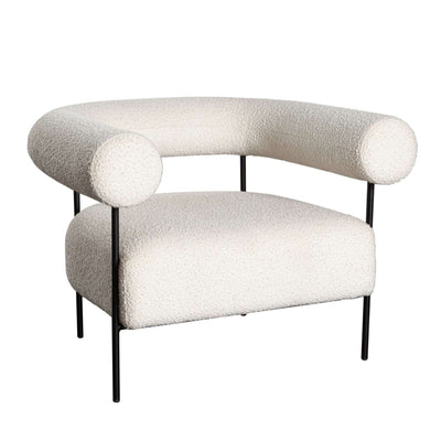 District Accent Chair in Ivory Boucle Fabric w/ Black Metal Frame by Diamond Sofa