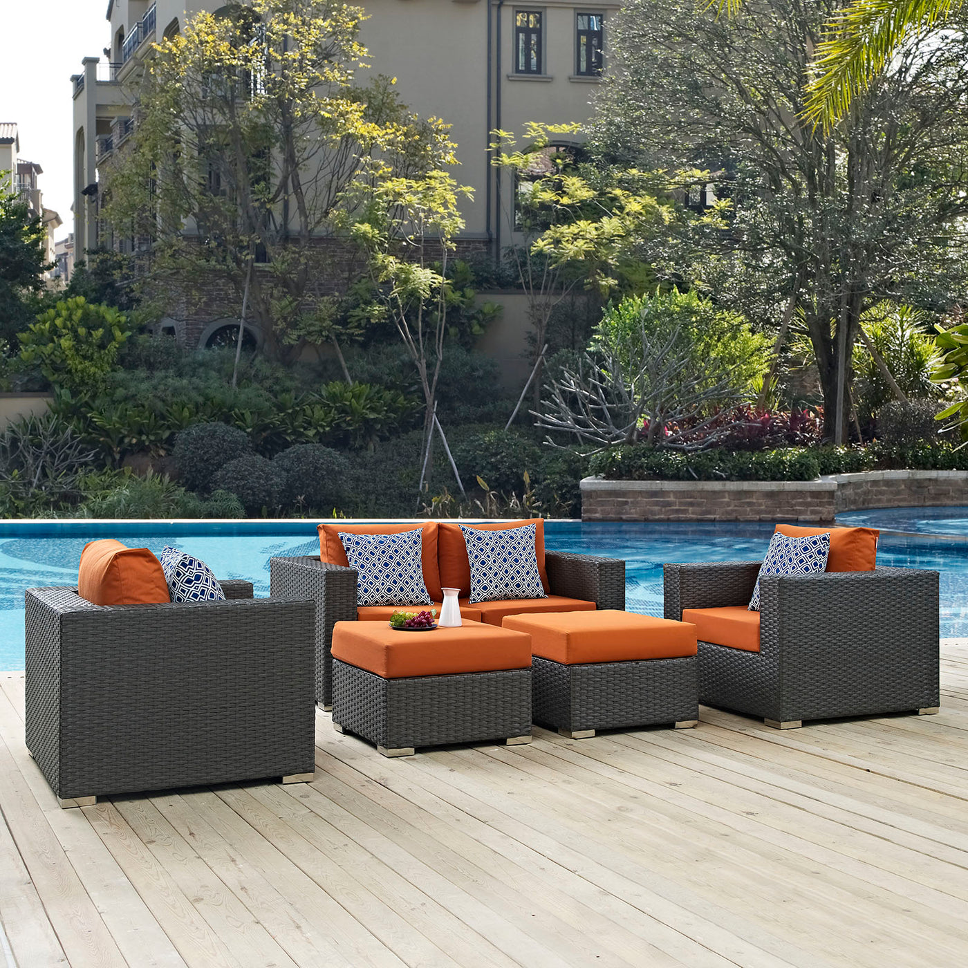 Sojourn 5 Piece Outdoor Patio Sunbrella® Sectional Set