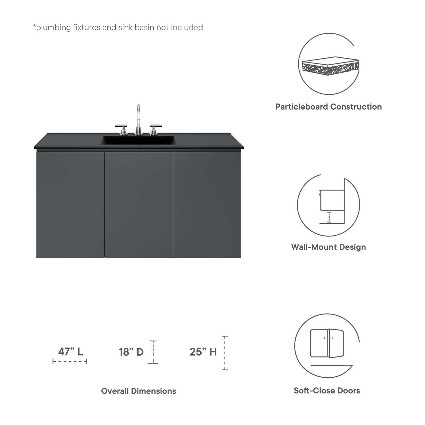 Vitality 48" Wall-Mount Bathroom Vanity (Sink Basin Not Included)