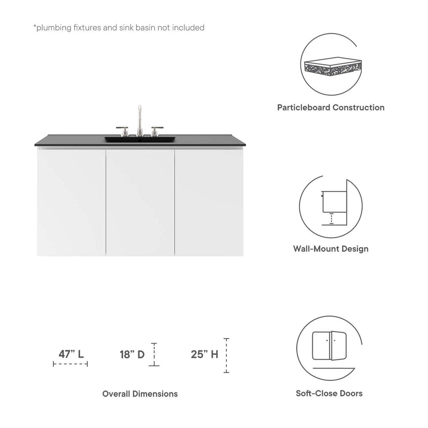 Vitality 48" Wall-Mount Bathroom Vanity (Sink Basin Not Included)